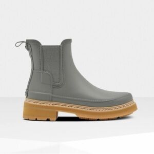 Gray Chelsea Boots with Tan Sole